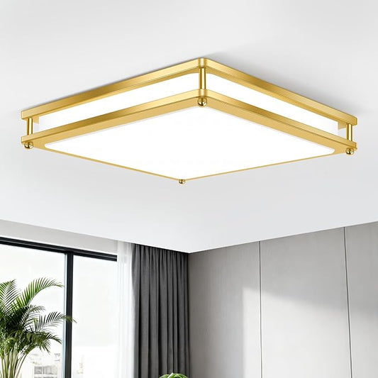 13 Inch Gold Square LED Ceiling Lights for Bedroom Kitchen Bathroom, 36W Super Bright 3200LM Modern Flush Mount Light Fixture, 2700K-6500K Selectable Dimmable Close to Ceiling Double Ring Lamp, 1-Pack