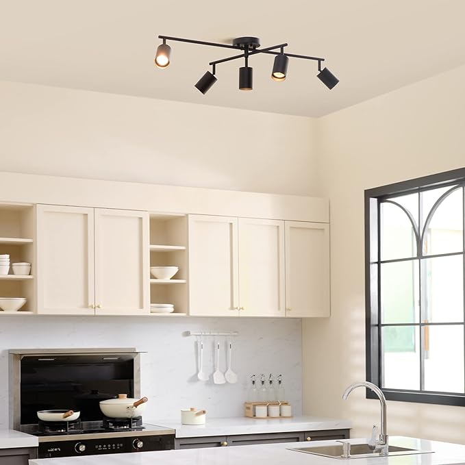 Globe Electric 5-Light Track Lighting, Matte Black, Center Swivel Bar, Adjustable Shades, Dimmable, 64000052