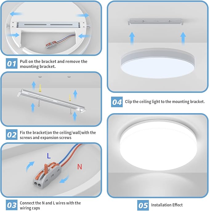 Airand LED Ceiling Light Fixture, 2PACK 5000K Daylight LED Flush Mount Ceiling Light 18W 1650LM Waterproof Bathroom Ceiling Lights Modern LED Ceiling Lamp for Kitchen Bedroom Living Room Hallway