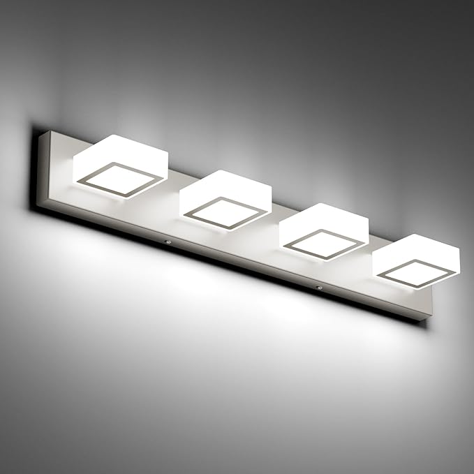 Ralbay Brushed Nickel Bathroom Vanity Lights 30inch Metal Acrylic LED Modern Bathroom Wall Lighting Fixtures Over Mirror Brushed Nickel (White Light 6000K, Non-dimmable)