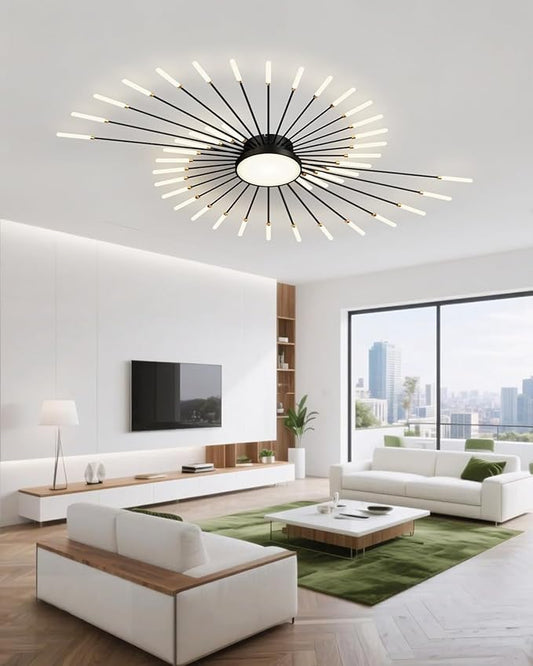Ceiling Light Modern LED Ceiling Lamps,Flower Shape Ceiling Lights,Flush Mount Chandelier,Metal Acrylic Ceiling Lamps,Living Room Light Fixtures Ceiling for Bedroom,Dining Room(Black, 42+1 Heads)