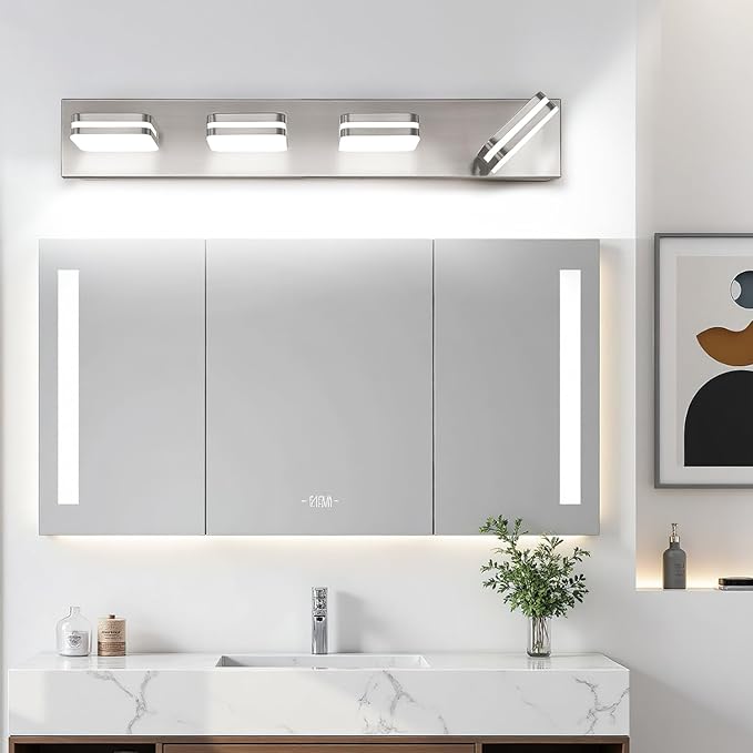360° Rotate LED Dimmable Bathroom Vanity Light Fixtures, 1600LM Acrylic Brushed Nickel Vanity Lights for Bathroom, Modern Wall Lighting Fixtures Over Mirror Kitchen Hallway (Natural White Light 5000K)