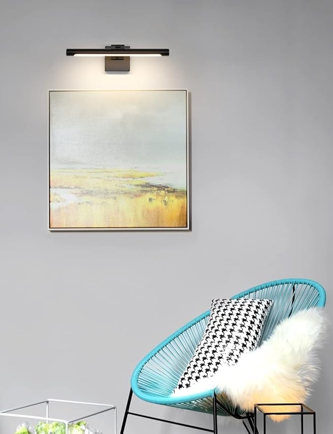 Joosenhouse LED Picture Light Fixtures 16.53" Inches Long Modern Black Wall Lamps with Rotatable Lighting Tube Picture Frame Lights for Paintings 7W(50W Eqv.) Hardwired Connection 3000K
