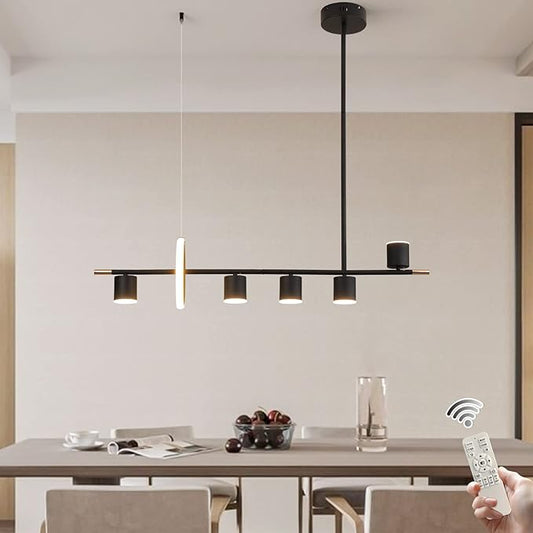 Siittoo Modern Black Pendant Light, LED Dimmable Hanging Pendant Light Fixture with Spotlights, 40'' Modern LED Chandelier Kitchen Island Light for Table Dining Room Bar (40W, 6-Light, Matte Black)