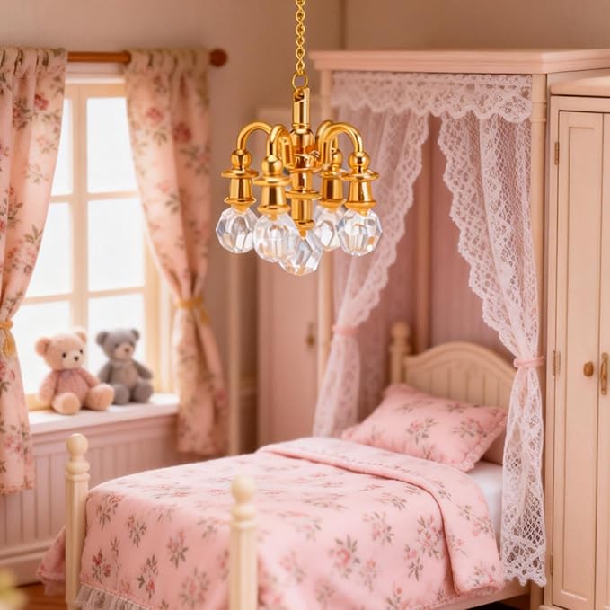 TOYANDONA 2Pcs Dollhouse Chandelier 1:12 Scale - 5 Head Hanging Chandelier Pendant Doll House Ceiling Lights Lamp Miniature Dollhouse Lights for Doll House Accessories Decorations