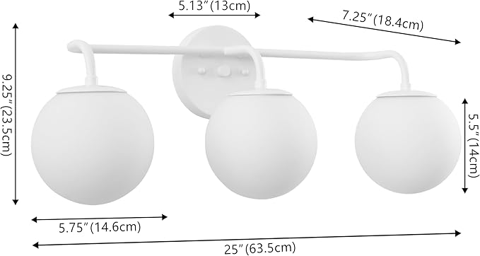 JONATHAN Y 25" White Modern Globe Wall Sconce Vanity Light for Bathroom, White Frosted Glass Shade, Midcentury Parisian Bistro Wall Lamp, LED Bulb Included (JYL3536D)