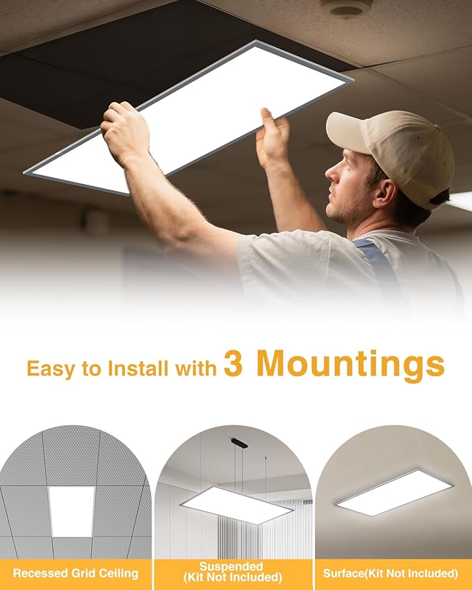 1x4 LED Flat Panel Light, Drop Ceiling Lights Fixture, Selectable Features, 20W/25W/30W/35W/40W, 3000K/3500K/4000K/5000K/6500K, Dimmable (0-10V), for Office Kitchen, ETL Listed (1x4FT-2Pack)