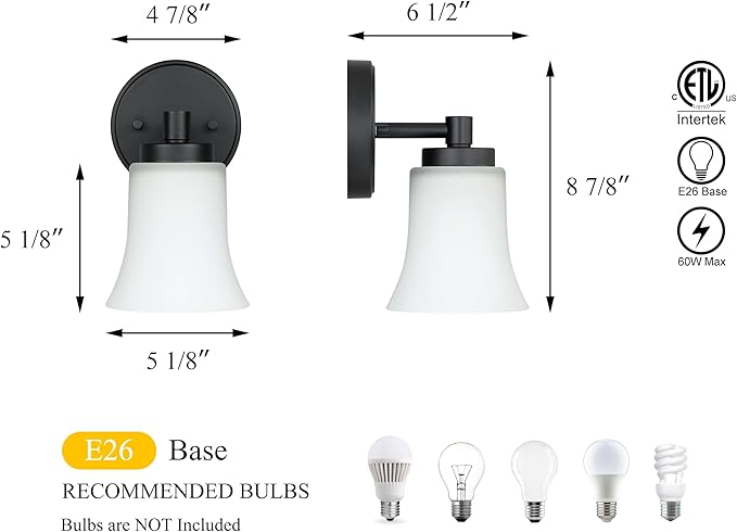 XiNBEi Lighting Wall Sconce, 1 Light Black Glass Vanity Wall Light for Bathroom & Hallway XB-W1235-1-MB