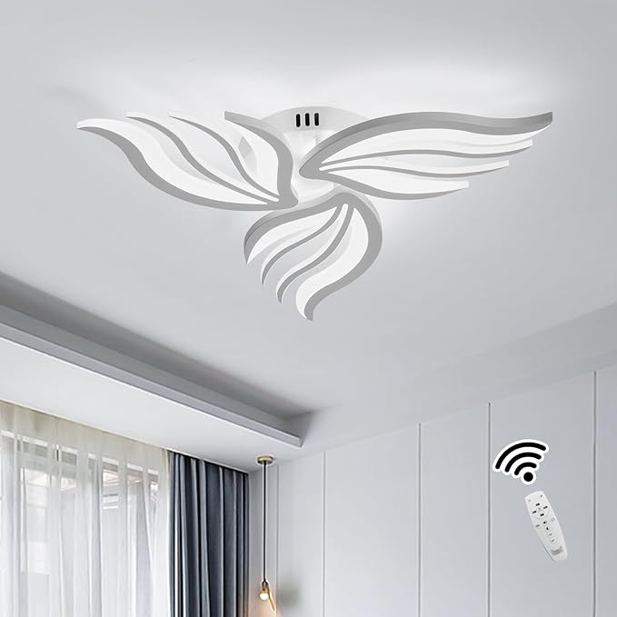 Becailyer LED Ceiling Light, 26.7" Dimmable Modern Flower Shape Ceiling Lamp, 30W Acrylic 3-Petals Flush Mount Ceiling Light Fixtures for Bedroom Dining Room Kitchen, White