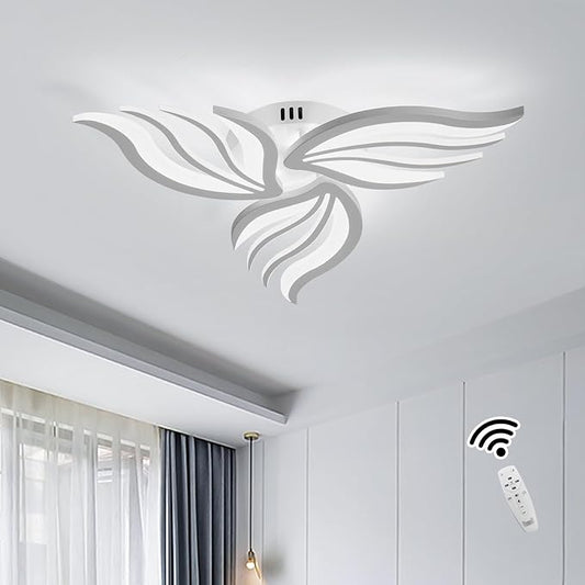 Becailyer LED Ceiling Light, 26.7" Dimmable Modern Flower Shape Ceiling Lamp, 30W Acrylic 3-Petals Flush Mount Ceiling Light Fixtures for Bedroom Dining Room Kitchen, White