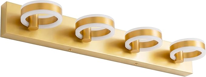 LED Bathroom Light Fixtures, 33inch Gold Vanity Lights, Modern 4 Light Acrylic Wall Sconces, 350° Rotatable Wall Lighting Fixture Over Mirror