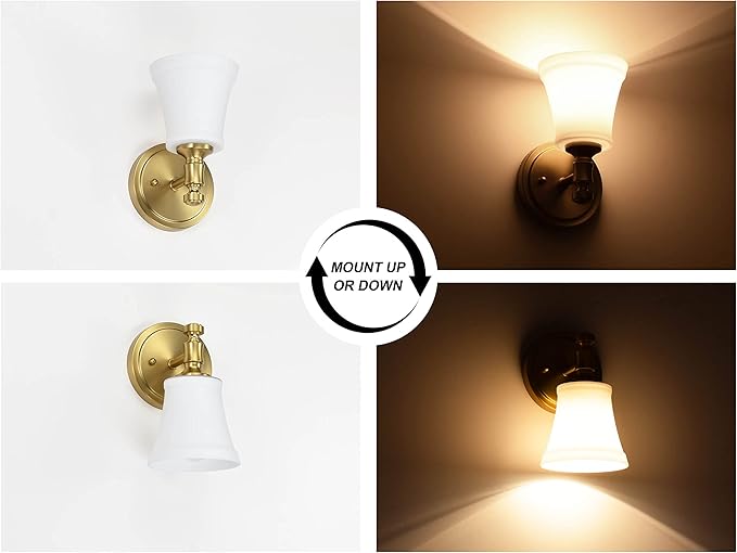 Wall Sconces, Traditional Aged Brass 1 Light Sconce, Wall Light with Opal Glass Shade for Bedroom Bathroom Living Room & Hallway Vanity Lighting Fixture