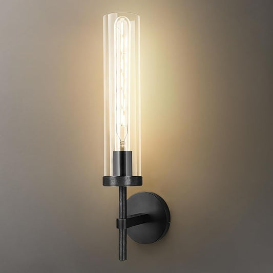 Black Wall Sconce, 19.48'' Brushed Brass Knurled Bathroom Sconces Wall Lighting Vanity Light with Clear Glass, Indoor Wall Mount Light for Living Room Mirror Bedroom Stairs