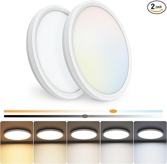 NIORSUN 7 Inch LED Ceiling Lights,5CCT Lighting Options Dimmable Flush Mount Ceiling Light,15W Bathroom Ceiling Lights,Flat Ceiling Light,Low Profile Light Fixture for Hallway Bedroom,2 Pack White