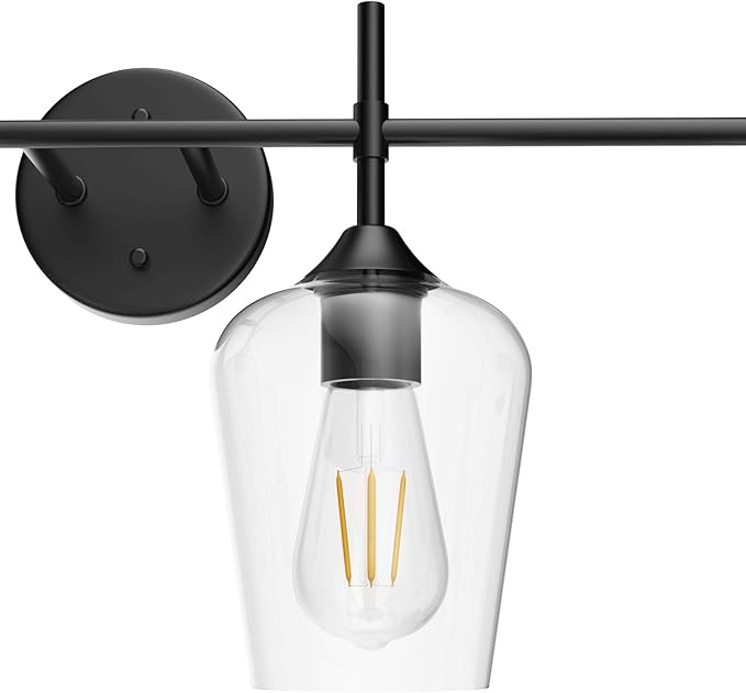 Ralbay Vintage Bathroom Vanity Lighting Fixtures 4-Lights Industrial Matte Black Finish with Clear Glass Vanity Lights Farmhouse Bathroom Vanity Lights Wall Sconce