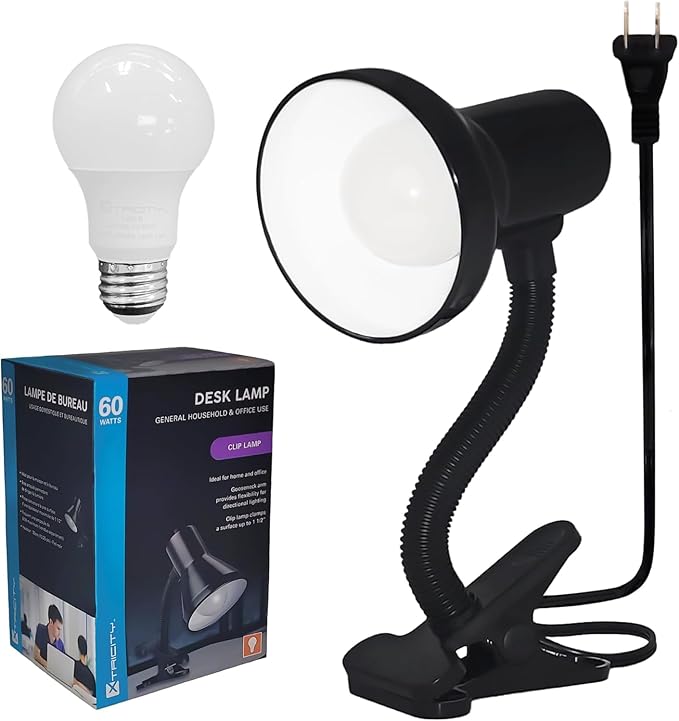 Xtricity LED Desk Light, 360° Adjustable Gooseneck, Home and Office Lamp with 7W A19 Bulb, 120V, On/Off Switch, 14” Height - Reading Lamps for Bedside Table, College Dorm (Black Finish)