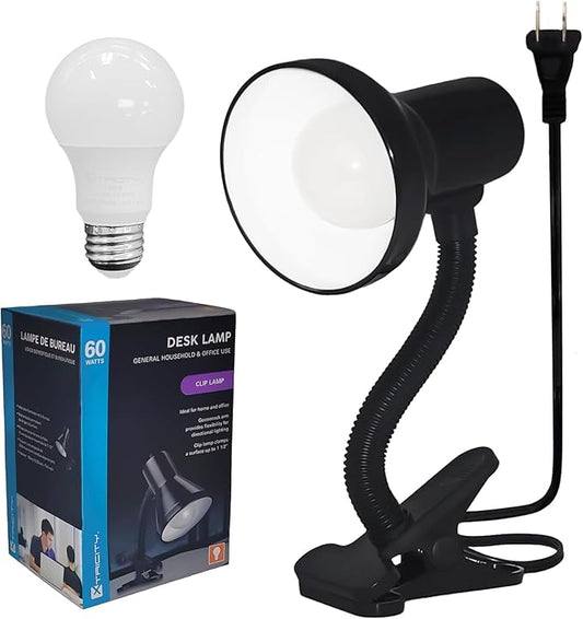Xtricity LED Desk Light, 360° Adjustable Gooseneck, Home and Office Lamp with 7W A19 Bulb, 120V, On/Off Switch, 14” Height - Reading Lamps for Bedside Table, College Dorm (Black Finish)