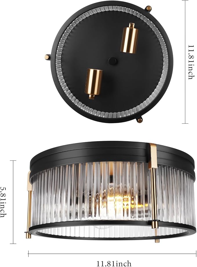 Industrial Flush Mount Ceiling Light, Rustic Ceiling Lamp Fixtures with Clear Glass Shade, Industrial Metal Cage Ceiling Light for Kitchen Bedroom Bathroom Hallway Entryway Porch