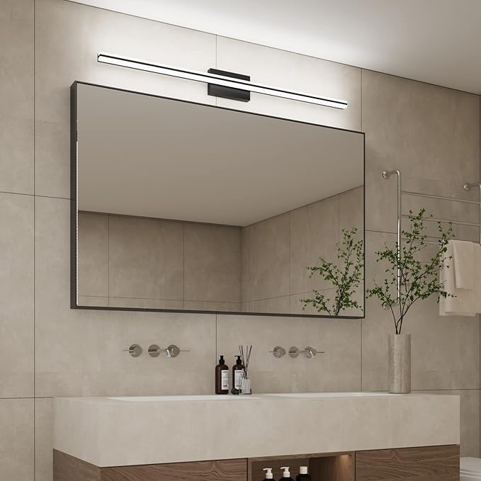 SOLFART Vanity Lighting Fixtures 48 Inch Modern Black Bathroom Vanity Lights Over Mirror 6000K ND 28W