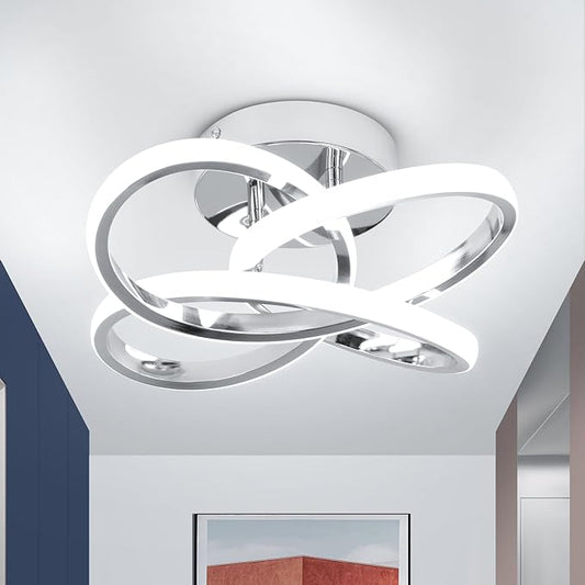 EIDISUNY Modern Led Ceiling Lights, 11.8in Chrome Curved Hallway Ceiling Lights Fixtures, 26W Flush Mount Ceiling Light for Bedroom Kitchen Bathroom Entryway Balcony Stair - Cold White Light 6000K