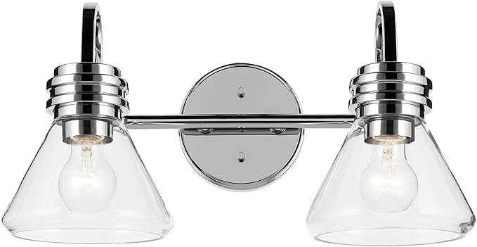 Kichler Farum 19.25" 2-Light Bathroom Vanity Light Fixture with Clear Glass in Chrome for Mirror, Modern Wall Mount Lighting Over Vanity (19.25" W x 9.5" H), 55154CHCLR