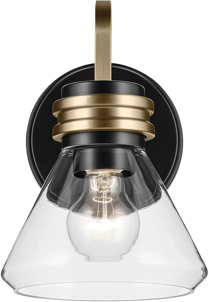 Kichler Farum 7.25" 1-Light Wall Sconce Bathroom Vanity Light Fixture with Clear Glass in Black for Fireplace, Kitchen, Bedroom, Hallway, or Vanity (7.25" W x 9.5" H) 55153BKCLR