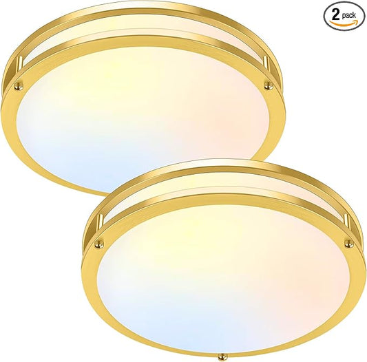 Brightever 13 Inch LED Ceiling Light Fixture, 36W 4400Lm Flush Mount Ceiling Lights, Dimmable 5CCT 2700K/3000K/4000K/5000K/6500K, Super Bright Modern Bedroom Lamps for Kitchen Hallway, Gold, 2 Packs