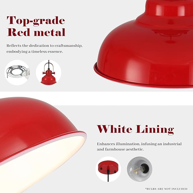 Red Pendant Lights Kitchen Island, 2 Pack Kitchen Island Lighting, Farmhouse Pendant Light Fixtures (11.41" W), Island Pendant Light for Kitchen, Restaurants, Cafes