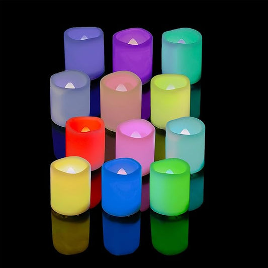 12 Pack Color Changing Flameless Votive Candles Multicolor Flickering Electric Fake Candles LED Battery Operated Tea Lights for Home Wedding Decor Party Halloween Christmas Decorations