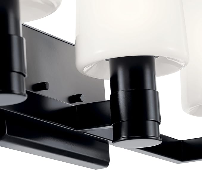 Kichler Adani 3-Light Bathroom Vanity Light Fixture, Modern Wall Lighting with Opal Glass in Black for Bathroom or Powder Room Over Mirror (8.25" x 24"), 55176BK