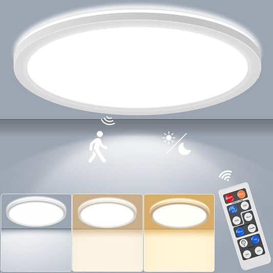 LEZOE 24W Motion Sensor LED Ceiling Light dimmable with Remote, 2400lm 12Inch 3000K/4000K/6500K Flush Mount Ceiling Lighting Fixture, Radar Sensor Lamp for Hallway Laundry Porch Stair Closet White