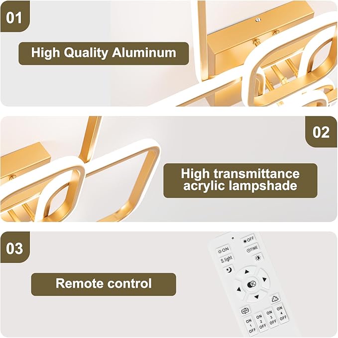 31.5" Modern LED Ceiling Light 6-Square Dimmable Ceiling Light Fixtures with Remote 3000K-6000K Gold Close to Ceilings Lamp 60W for Living Room, Bedroom