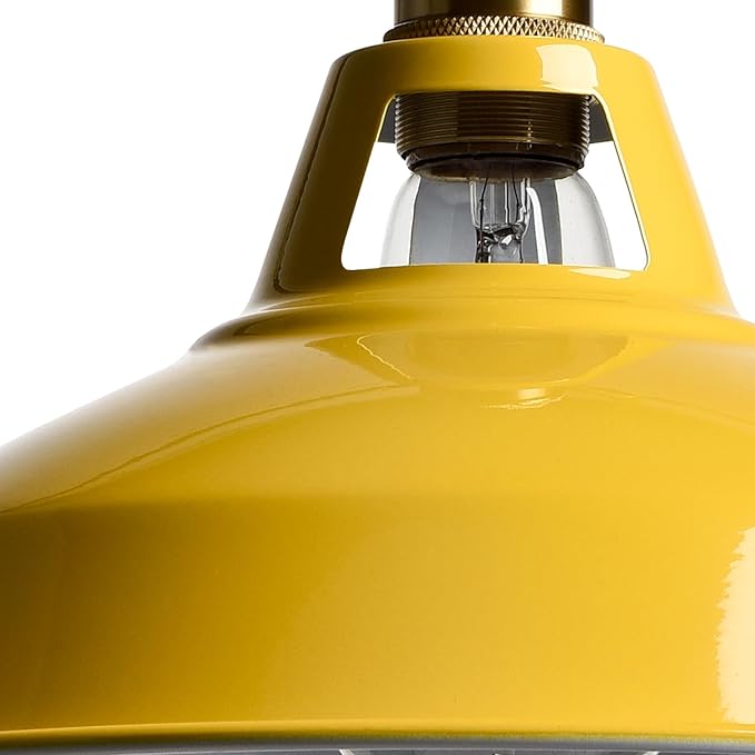 CLAXY Modern Pendant Lights Yellow Metal Barn Pendant Light Fixture Over Kitchen Island with Switch Adjustable Hanging Height Loft Light E26 Pendant for Dining Table Bedroom Cafe