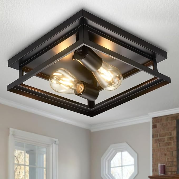 Hamilyeah Farmhouse Flush Mount Ceiling Light Fixture 2 Light, Hallway Ceiling Light Black, Kitchen Light Fixture Ceiling Mount, Simple Close to Ceiling Light Outdoor for Porch, Patio