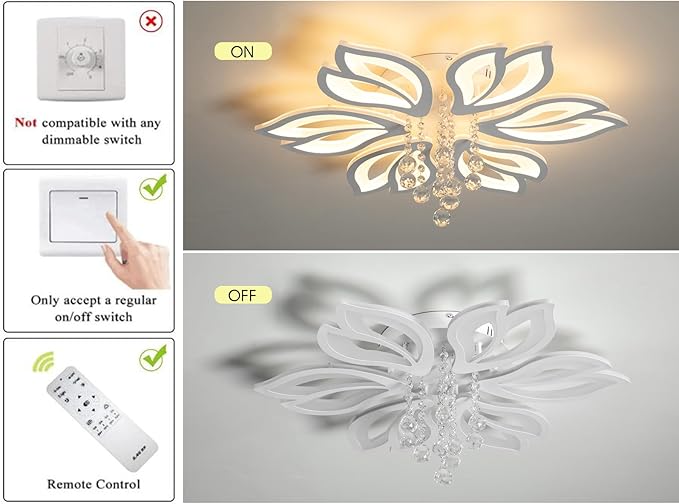 Garwarm Modern Ceiling Light,27.1" LED Dimmable Chandelier Light Fixture,56W Flower Flush Mount Ceiling Lamp for Dining Room Living Room Bedroom Kitchen Office Entryway Hallway Lighting Fixture,White
