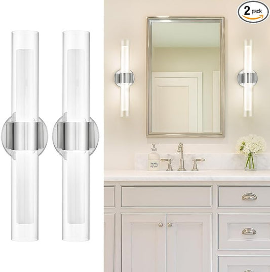 kudos Brushed Nickel Modern Sconces Wall Lighting, Bathroom sconces Set of 2 with Clear Glass and Frosted Glass, Modern LED Vanity Light for Bathroom, 3000K/4500K/6000K Adjustable,KDVL06-BN-2-2PK