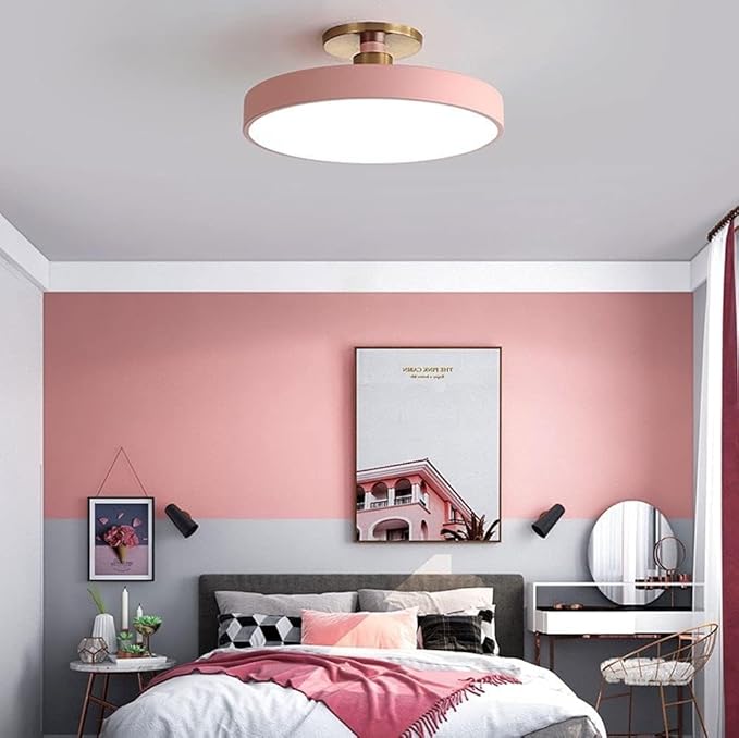 Minimalism Round LED Ceiling Light Modern Semi-Flush Mount Ceiling Lamp Close to Ceiling Light Fixture for Aisles Entrances Cloakroom Corridor Bedroom(White Light 6000K,50cm-Pink)