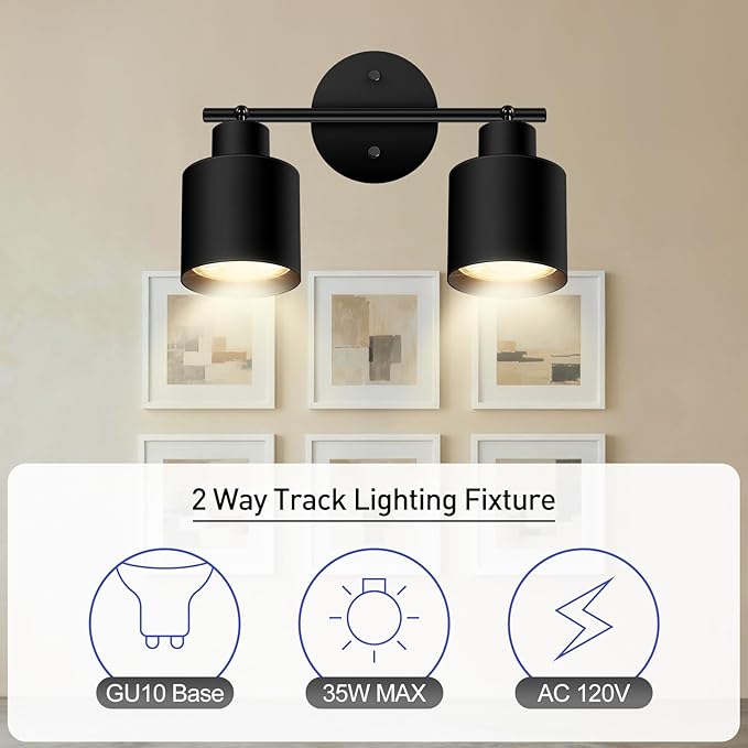 BoostArea 2-Light Led Track Lighting,Black Ceiling Lighting Fixtures,Wall Sconces Ceiling Spotlight with Foldable Light Arms for Kitchen, Closet, Bedroom,GU10 Socket, Bulbs Not Included