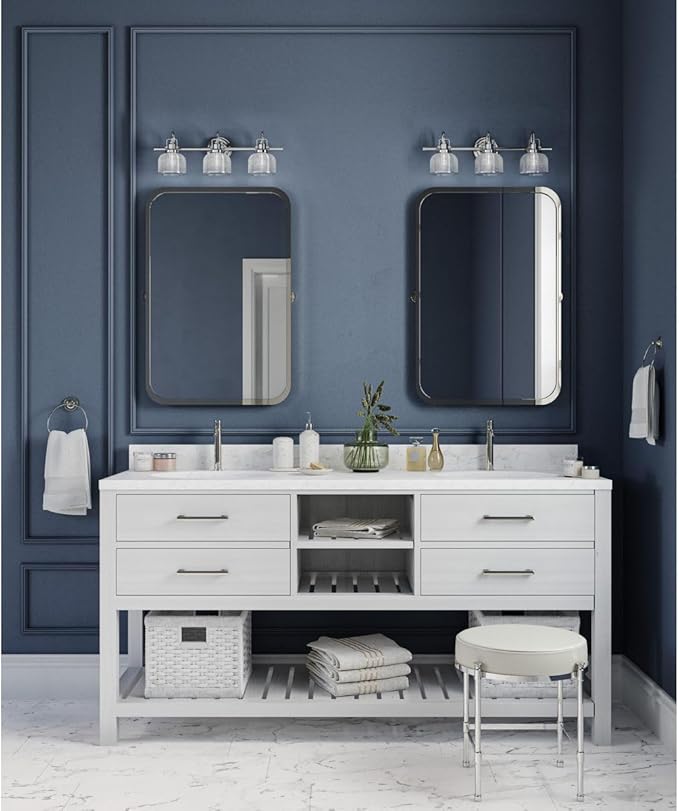 Progress Lighting Archie Collection 3-Light Clear Double Prismatic Glass Coastal Bath Vanity Light Polished Chrome