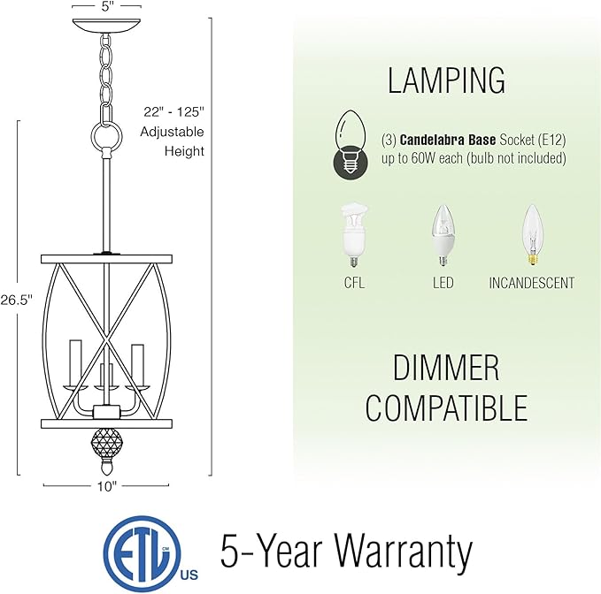 Kira Home Eleanor 26.5" Traditional 3-Light Chandelier, Cylinder Foyer Pendant Light, Adjustable Height, Warm Brass Finish