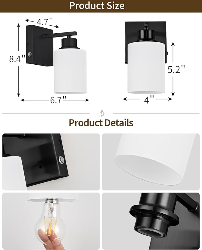 Rayogale Battery Operated Wall Sconce Set of 2, Black Rechargeable Wall Lights with Timer Function, Easy Install Dimmable Wireless Wall Lamps for Living Room, Bedroom, Hallway, Entryway Decor 3000K