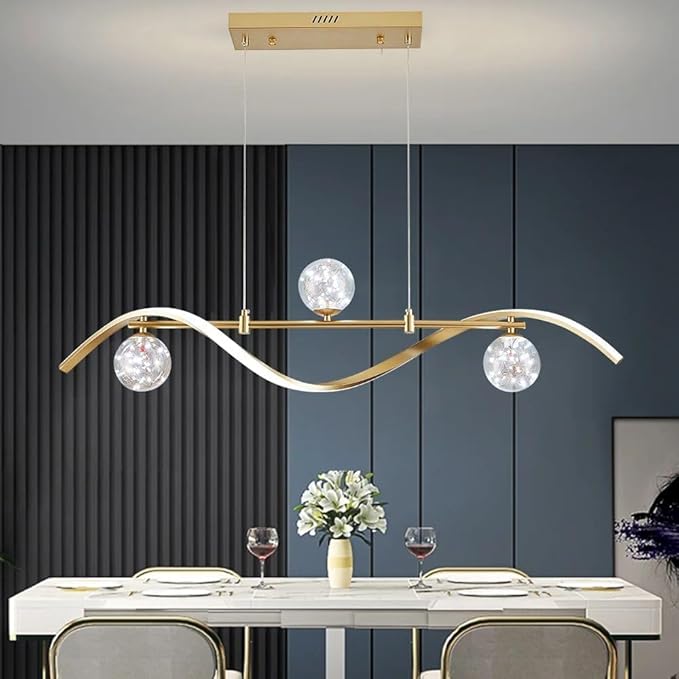 homary 40.2" Dimmable Kitchen Island Lighting, Gold 4-Light Dining Room Light Fixture Over Table Linear LED Chandelier Island Lights for Kitchen