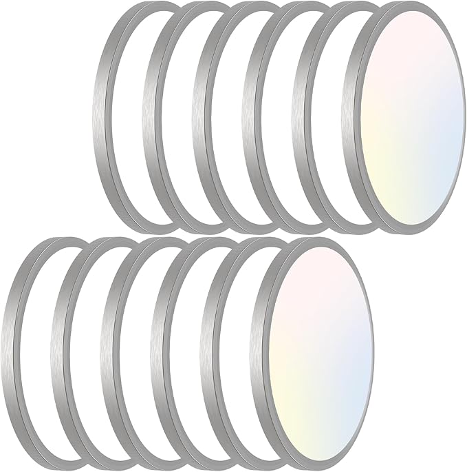 libtit 12 inch Flush Mount LED Ceiling Light Fixture, 3000K 4000K 6500K Adjustable, 28W 3200lm Brushed Nickel Satin Round Ceiling Lamp for Bathroom Shower Hallway Kitchen, 12 Pack