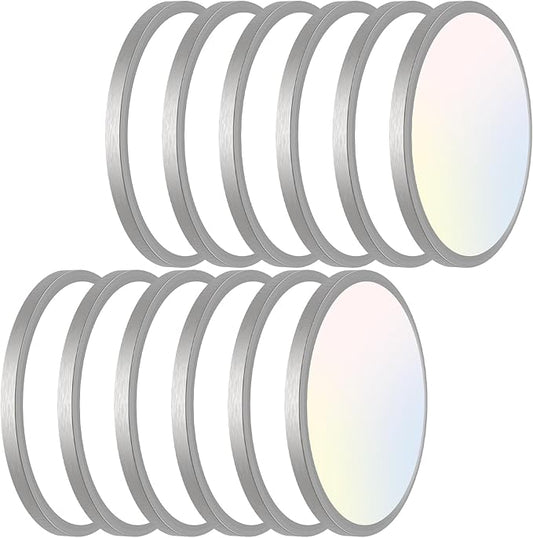 libtit 12 inch Flush Mount LED Ceiling Light Fixture, 3000K 4000K 6500K Adjustable, 28W 3200lm Brushed Nickel Satin Round Ceiling Lamp for Bathroom Shower Hallway Kitchen, 12 Pack