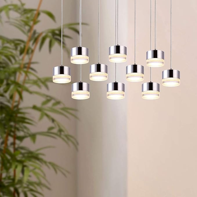 Jupiter 10 Mini Pendant Lighting Nickel - LED Hanging Light Fixture for Kitchen Island, Bar, Foyer - Cluster Pendants - Dimmable, Adjustable Wire, Lamp Bulb Included