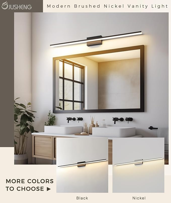 JUSHENG Black Modern LED Vanity Lights for Bathroom Light Fixtures, 47.24 Inch 42W 5CCT Dimmable Vanity Light Bar Bathroom Lighting