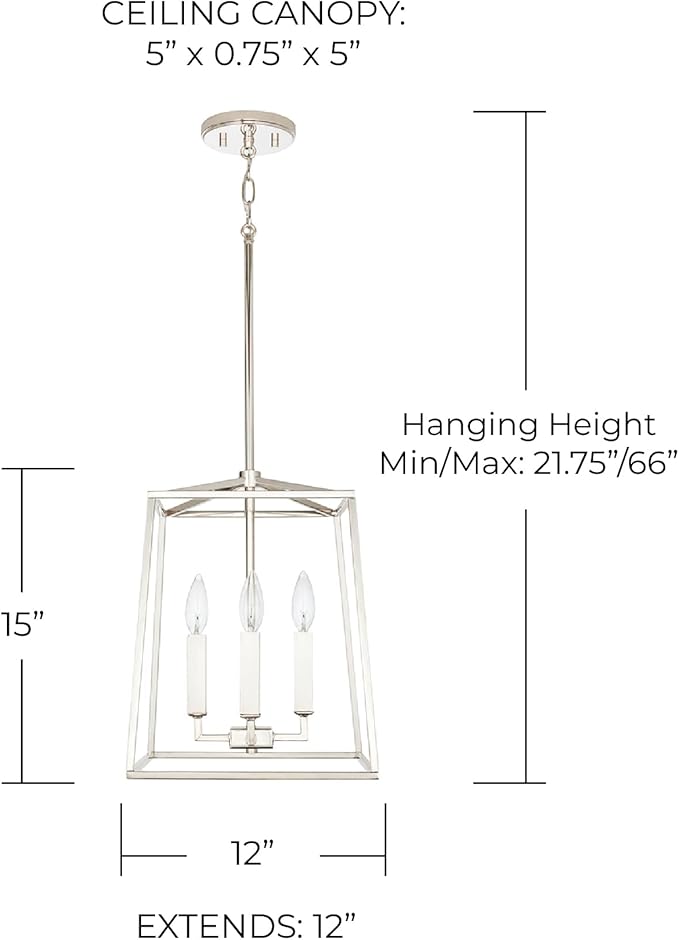 Capital Lighting 537641PN Thea Lantern Foyer Pendant, 4-Light 240 Total Watts, 15" H x 12" W, Polished Nickel