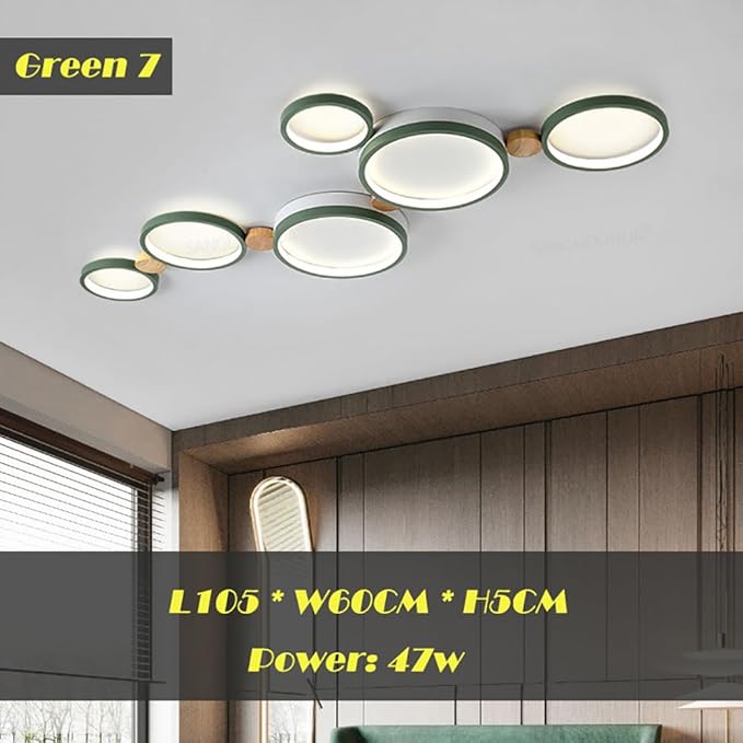 7-Lights LED Ceiling Light Fixture,Modern 42 Inch Ceiling Lights Flush Mount Wooden 47W Dimmable Chandelier for Living Room Bedroom Kitchen,3000K/4000K/6000K Temperatures Selectable Green