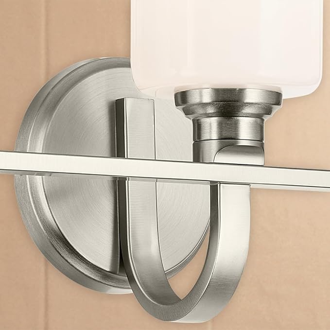 Kichler Gioe 24.25 in 3-Light Bathroom Vanity Light Fixture with Opal Glass in Brushed Nickel, Damp Rated Modern Wall Mount for Mirror, Powder Room (24.25 in W x 10.5 in H), 55226NI