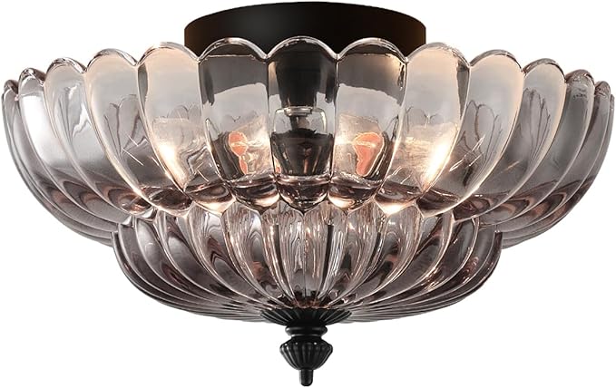 ANYLOVE Modern 12Inch Smoke Gray Flower Glass Semi Flush Mount Ceiling Light, 3 Light for Living Room Bedroom Hallway Entryway Foyer